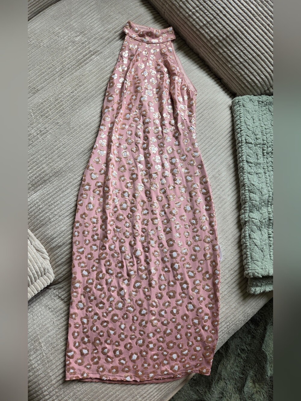 Pink Sequined Leopard Midi Dress